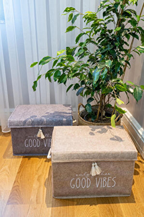 Kapaklı Püskül Detaylı Düzenleyici Çok Amaçlı Organizer Keçe Sepet (Mini) - 03495