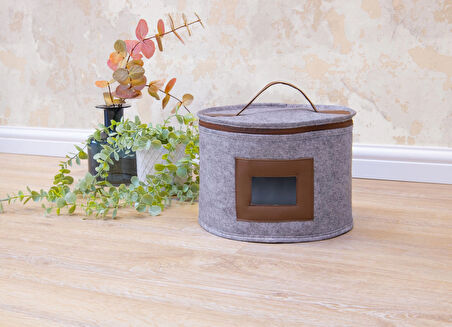 Deri Şeritli Pencereli Yuvarlak Çok Amaçlı Düzenleyici Organizer Kutu Keçe Çanta (Maxi)