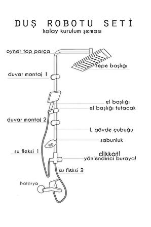 Robot Tepe Duş Sistemi Yağmurlama Duş Seti Krom Siyah Kare
