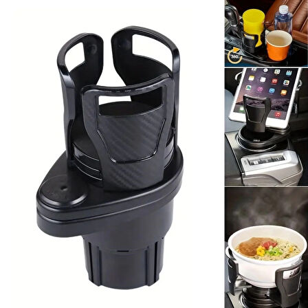 Araç İçi 360 Derece Dönen 2'Li Bardaklıklı Açılarak Ayarlanabilir Bardak Tutucu Aparat