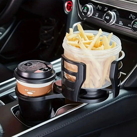 Araç İçi 360 Derece Dönen 2'Li Bardaklıklı Açılarak Ayarlanabilir Bardak Tutucu Aparat