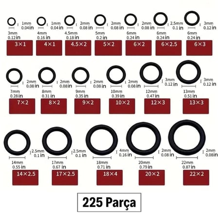 225 Parça Kauçuk Conta Seti ,Kendiliğinden Saklama Kutulu O Halkası Seti