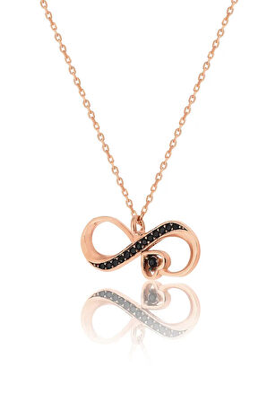 925 Ayar Gümüş Tektaş Kalp Sonsuzluk Kolye Rose-Gold Renk Tek Ebat Beden