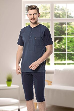 Düğmeli Desenli Pamuk Likralı Pijama Takımı