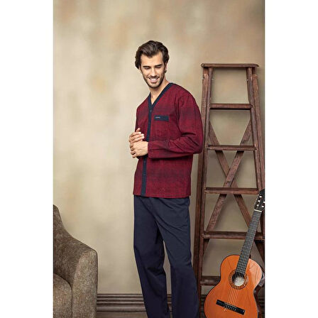 Kly Boy Düğmeli %100 Pamuk V yaka Çok Rahat Uzun Kollu Pijama