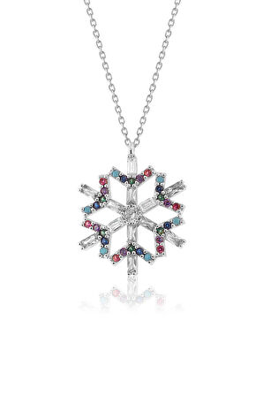 925 ayar Gümüş zincirli Mix taşlı Kar Tanesi Baget kolye