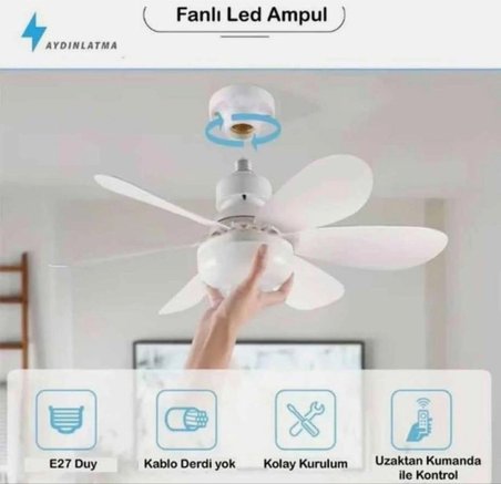  30W Uzaktan Kumandalı Tavan Tipi Fan Ampul – Ayarlanabilir Işık ve Serinletici Fan