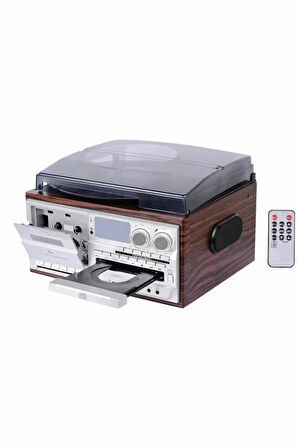 KN-110 Vintage Plak CD Kaset USB Bluetooth TF AUX Özelikli Pikap