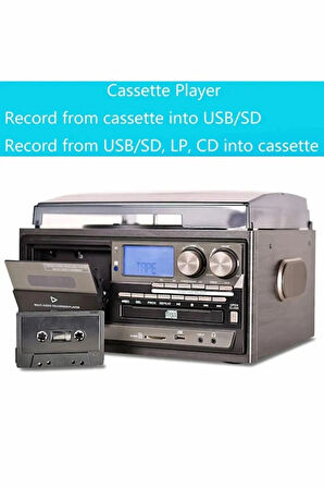 KN-110 Vintage Plak CD Kaset USB Bluetooth TF AUX Özelikli Pikap
