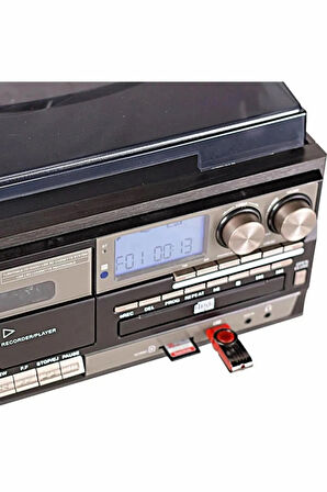 KN-110 Vintage Plak CD Kaset USB Bluetooth TF AUX Özelikli Pikap