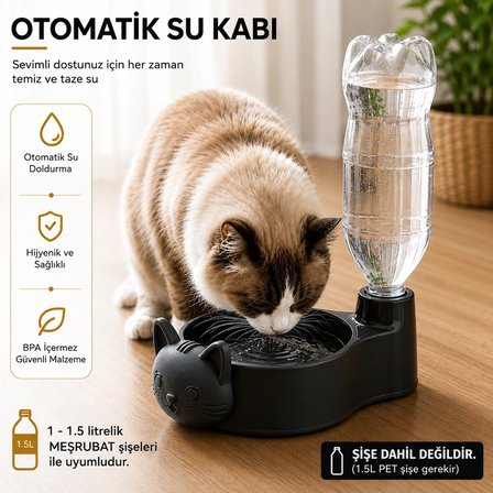 Otomatik Kedi Su Kabı-Şişe ile Beslenen Su Pınarı-Kedi ve Küçük Irk Köpek Suluk Beyaz