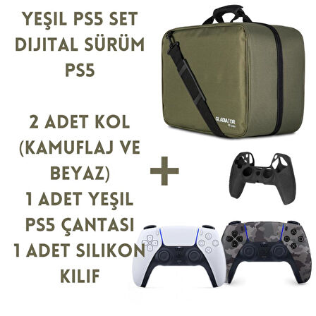 Playstation 5 Dijital Sürüm (Slim) + Kamuflaj Dualsense + Yeşil Çanta (Kılıf Hediyeli)