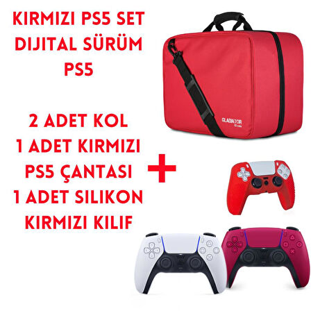 Playstation 5 Dijital Sürüm (Slim) + Kırmızı Dualsense + Kırmızı Çanta (Kılıf Hediyeli)