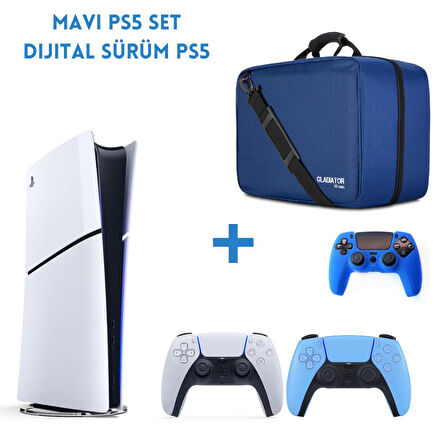 Playstation 5 Dijital Sürüm (Slim) + Mavi Dualsense + Mavi Çanta (Kılıf Hediyeli)