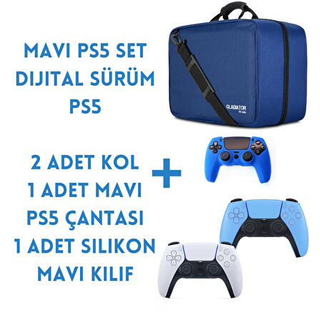 Playstation 5 Dijital Sürüm (Slim) + Mavi Dualsense + Mavi Çanta (Kılıf Hediyeli)