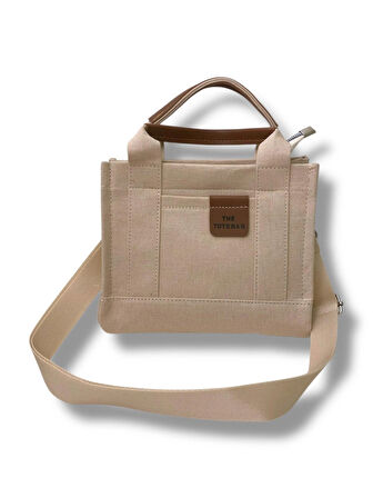 Kanvas Tote Bag Krem El ve Omuz Çantası