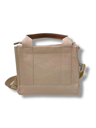 Kanvas Tote Bag Krem El ve Omuz Çantası