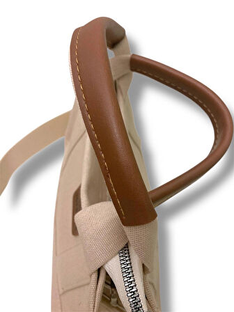 Kanvas Tote Bag Krem El ve Omuz Çantası
