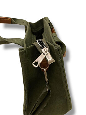 Kanvas Tote Bag Yeşil El ve Omuz Çantası