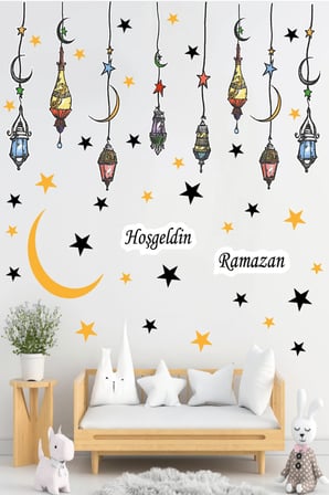 Hoşgeldin Ramazan Sticker Ramazan Süsü Cam Duvar Dekorasyon Sticker Seti