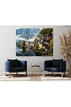 Avusturya Hallstatt Gölü Manzara Kanvas Kanvas Canvas Tablo