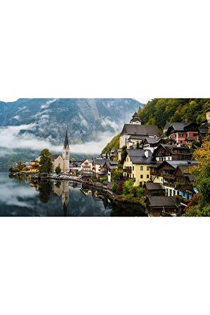 Avusturya Hallstatt Gölü Manzara Kanvas Kanvas Canvas Tablo