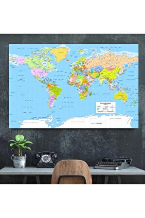 Siyasi Dünya Haritası Kanvas Kanvas Canvas Tablo