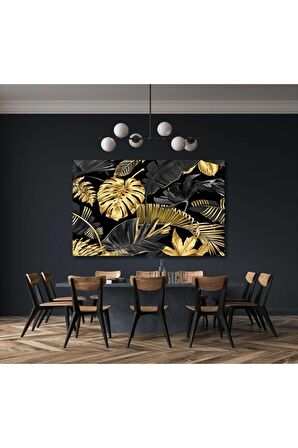 Siyah-altın Modern Yapraklar Kanvas Kanvas Canvas Tablo