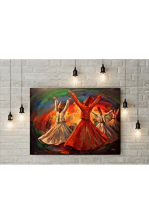Yağlı Boya Görünümlü Semazenler Kanvas Kanvas Canvas Tablo