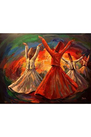 Yağlı Boya Görünümlü Semazenler Kanvas Kanvas Canvas Tablo