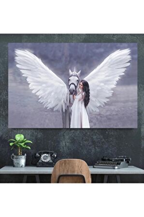 Beyaz At Ve Melek Kız Kanvas Kanvas Canvas Tablo