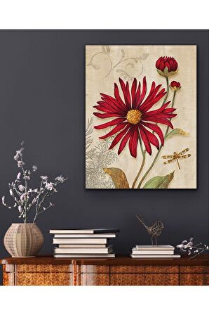 Yağlı Boya Efektli Kırmızı Çiçek Kanvas Kanvas Canvas Tablo