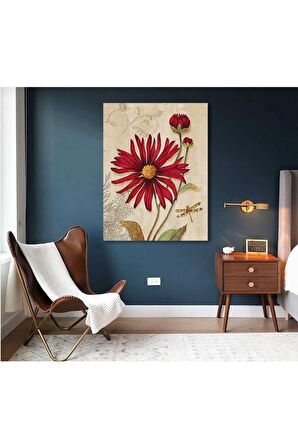 Yağlı Boya Efektli Kırmızı Çiçek Kanvas Kanvas Canvas Tablo