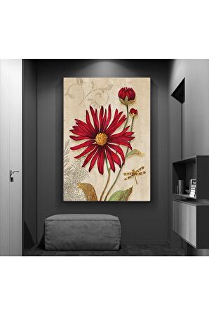 Yağlı Boya Efektli Kırmızı Çiçek Kanvas Kanvas Canvas Tablo