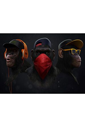 Modern Kör Sağır Dilsiz Maymunlar Kanvas Kanvas Canvas Tablo