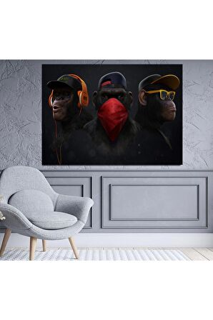 Modern Kör Sağır Dilsiz Maymunlar Kanvas Kanvas Canvas Tablo