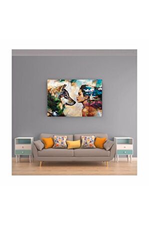 Yağlı Boya Görünümlü Kurt Ve Kız Kanvas Kanvas Canvas Tablo