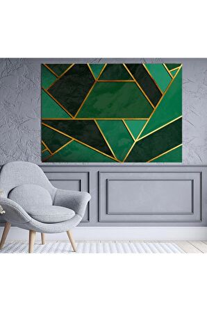 Altın Rengi Yaldızlı Yeşil Simetrik Modern Kanvas Kanvas Canvas Tablo
