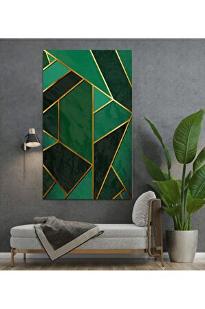 Altın Rengi Yaldızlı Yeşil Simetrik Modern Kanvas Kanvas Canvas Tablo