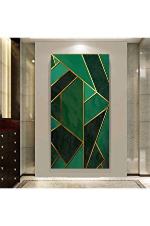 Altın Rengi Yaldızlı Yeşil Simetrik Modern Kanvas Kanvas Canvas Tablo