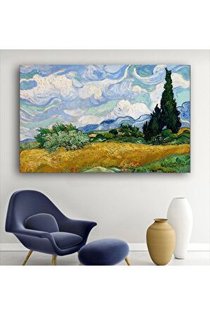 Van Gogh Selvi Ağaçlı Buğday Tarlası Kanvas Kanvas Canvas Tablo