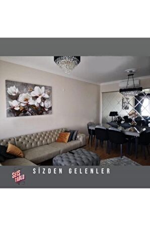 Beyaz Çiçekler Modern Dekoratif Kanvas Tablo