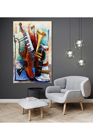Yağlı Boya Görünümlü Enstrümanlar Kanvas Kanvas Canvas Tablo