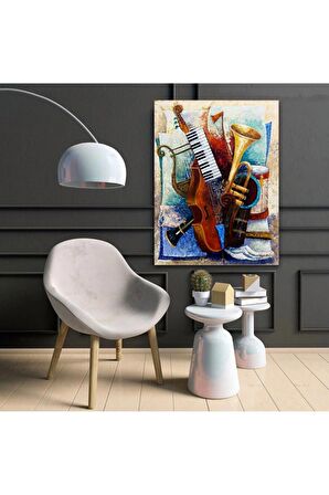 Yağlı Boya Görünümlü Enstrümanlar Kanvas Kanvas Canvas Tablo