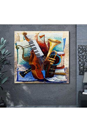 Yağlı Boya Görünümlü Enstrümanlar Kanvas Kanvas Canvas Tablo