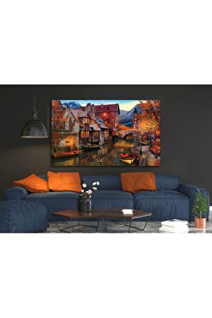Göl Evleri Manzara Kanvas Kanvas Canvas Tablo