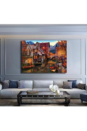 Göl Evleri Manzara Kanvas Kanvas Canvas Tablo
