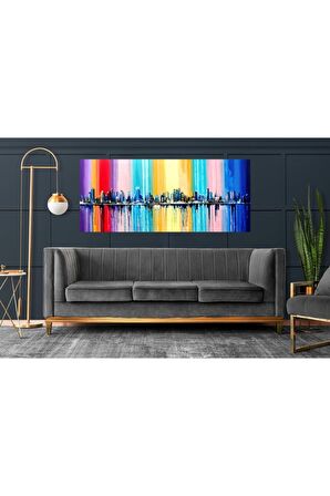 Yağlı Boya Görünümlü Renkli Şehir Manzara Kanvas Kanvas Canvas Tablo