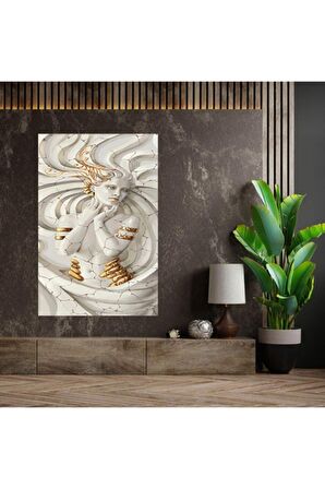Medusa Beyaz Dik Kanvas Kanvas Canvas Tablo