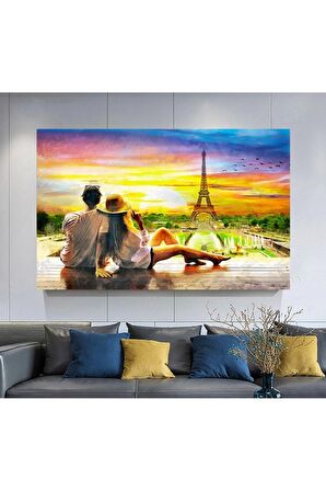 Eyfel Kulesi Gün Batımı Romantik Kanvas Kanvas Canvas Tablo